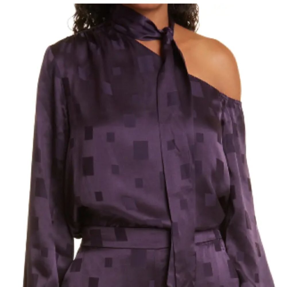 NEW Milly Tyla One Shoulder Diamond Jacquard Silk Blend Blouse